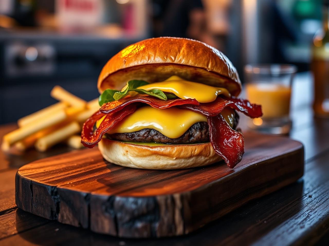 Hamburguesa artesana con queso y bacon de El Enrollao Food Truck